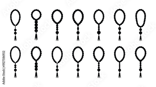 Set of black beaded tassel keychains on white background vector illustration various designs decorative accessories