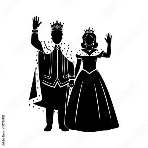 Silhouette of King and Queen Waving.