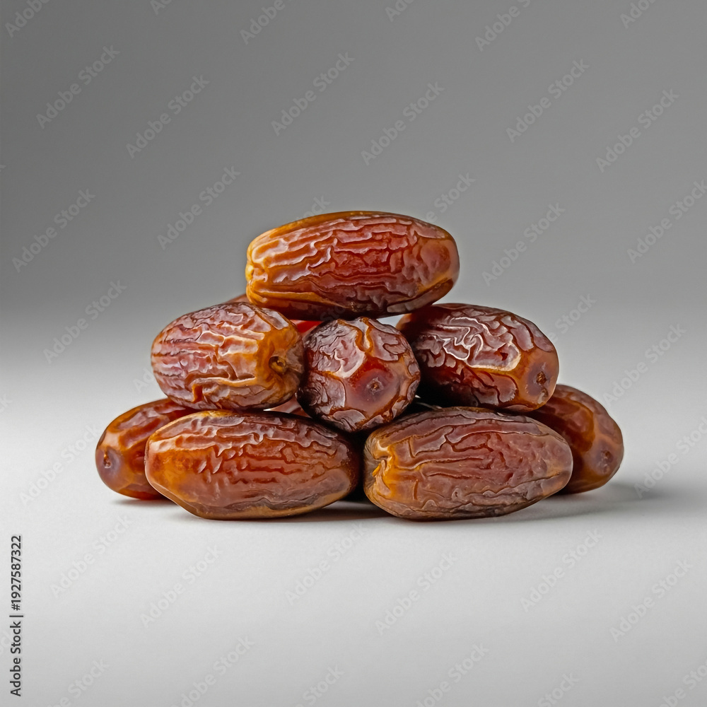 Obraz premium Pile of brown dates on gray background stack fruit