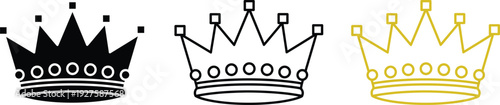 Three different crown icons in black, white, and yellow on a white background