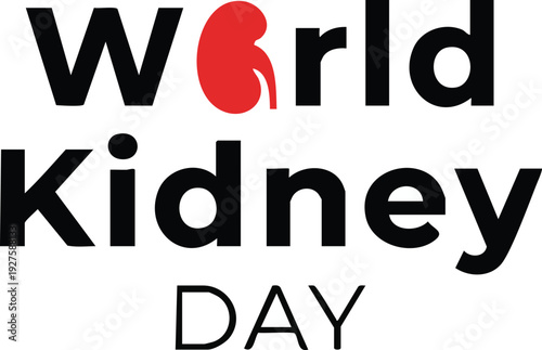 World kidney day text logo with red kidney icon illustration