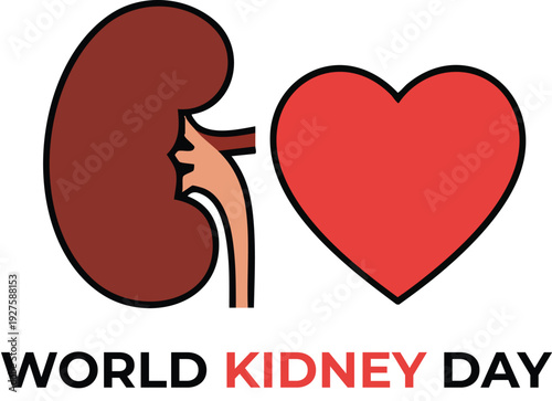 World kidney day concept with kidney organ and heart symbol illustration