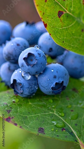 Wallpaper Mural A close-up of fresh blueberries on a green leaf Torontodigital.ca