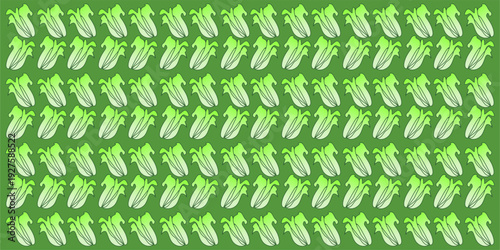 Seamless Bok Choy Pattern on Green Background – Fresh Vegetable Repeating Design