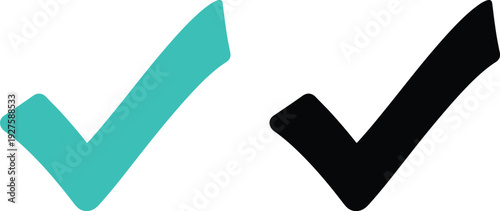 A graphic illustration of two checkmarks in different colors on a white background