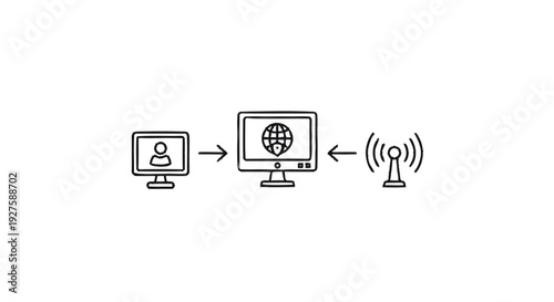 Computer network connection diagram with user and wifi signal.
