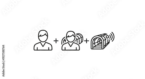 Conceptual illustration of two people interacting with technology.