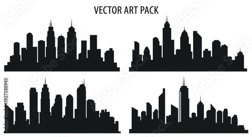 City Skyline Silhouettes Vector Set.