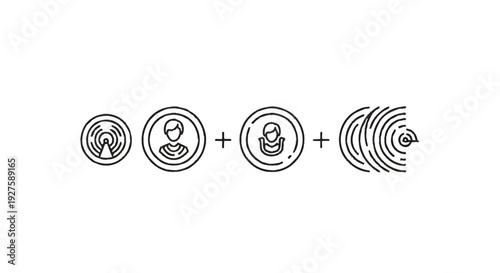 Conceptual icons representing communication and identity.