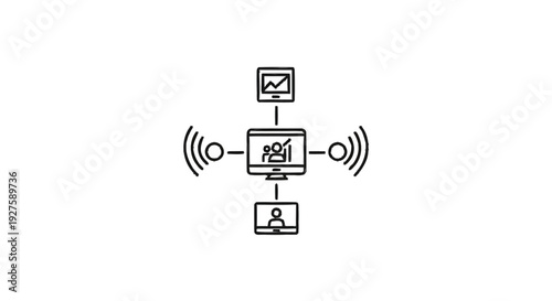 Computer network diagram showing connected devices and communication.