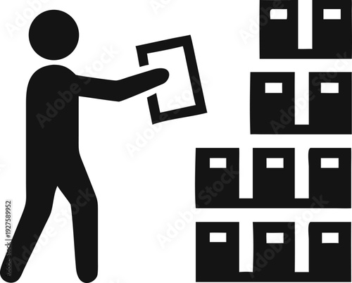 Diligent warehouse employee efficiently stacking multiple packages and delivery boxes for organized storage and logistics