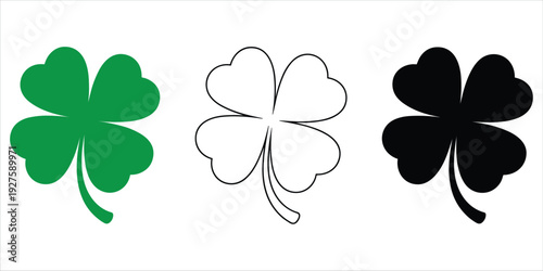 Foto Three Four-Leaf Clover Symbols in Green White and Black illustration