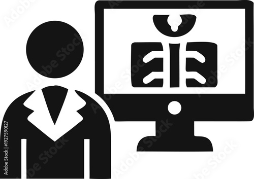 Doctor reviewing patient Xray scan results on a computer monitor for medical diagnosis