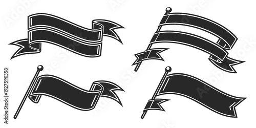 Four vintage banners with elegant scroll designs and decorative elements. Vector