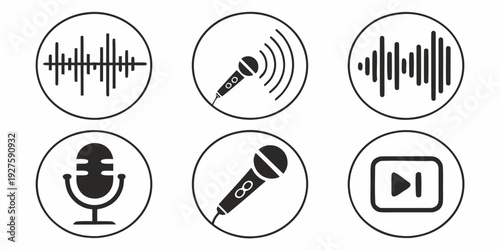 Icons representing various audio and sound recording tools and options Vector