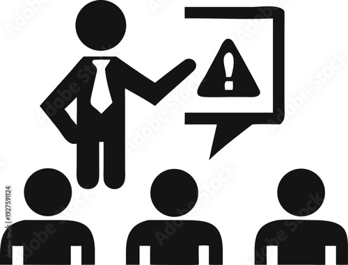 Executive discussing potential risks and cautionary warnings with an audience during a business presentation