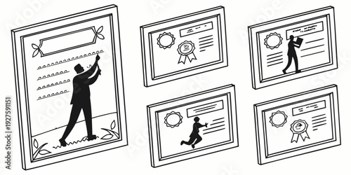 A series of illustrations depicting a person performing various ice skating techniques Vector