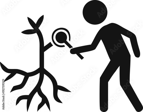 Expert botanist meticulously examining the intricate details of a budding plant with a precise magnifying tool