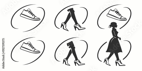 Illustration of various skiing techniques and equipment Vector