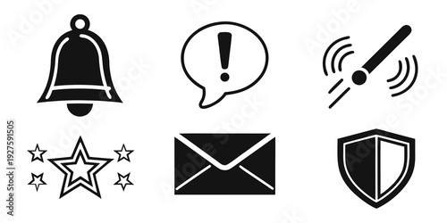 Icons representing notifications, security, and communication in a user interface Vector