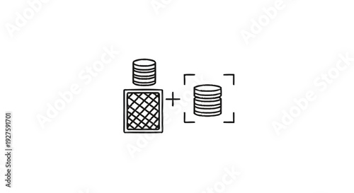 Database and Data Storage Iconography with Plus Symbol.