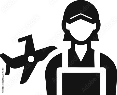 Female Aviation Maintenance Worker with Wrench and Airplane Icon for Engineering Services