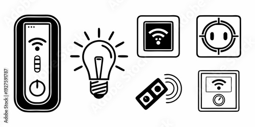 A collection of icons representing various smart home devices and technologies Vector