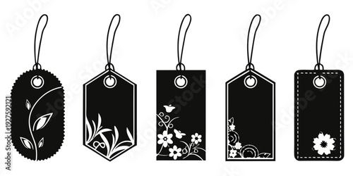 Five distinct tags with unique designs and patterns on a white background Vector
