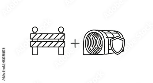 Construction barrier and protected pipe icon.