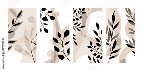 Schilderij op canvas Abstract botanical pattern with overlapping shapes and foliage elements