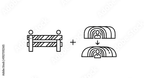 Conceptual illustration of a barrier and a person entering a tunnel.