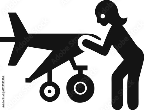 Female Ground Crew Member Inspecting an Airplane with Landing Gear for Pre Flight Checks