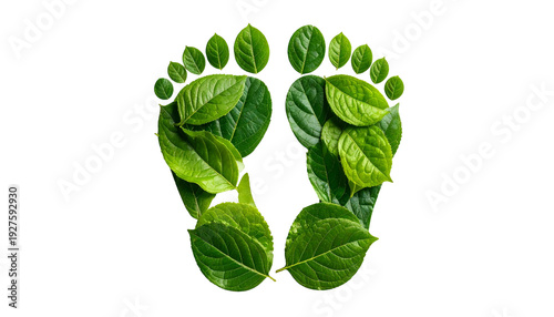 Footprints composed of green leaves, highlighting eco-consciousness, on a black background