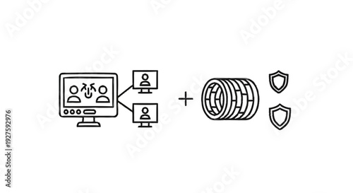 Computer network security with firewall and shields illustration.