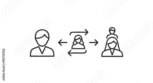 Communication between people icons with arrows.