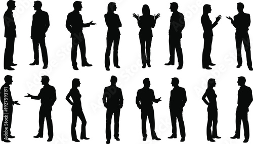 Black silhouettes of business people talking standing communicating