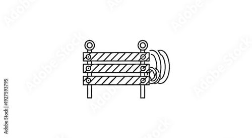 Construction Barricade with Warning Stripes and Cable.