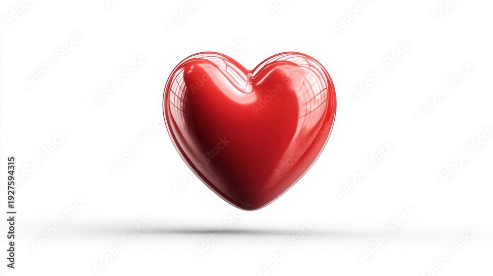 Fototapeta premium Shiny red heart symbol floating in the air against a clean white background