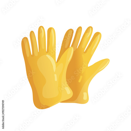 Pair of yellow rubber gloves for cleaning and gardening. Protective latex gloves isolated on white background, professional household and garden equipment.