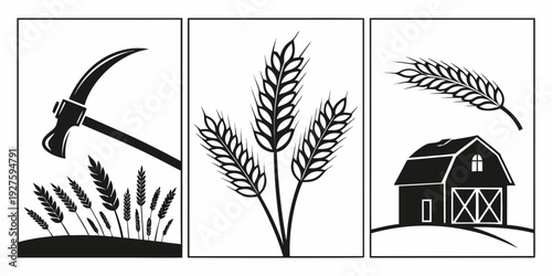 Photos Agricultural tools and produce depicted in a stylized illustration