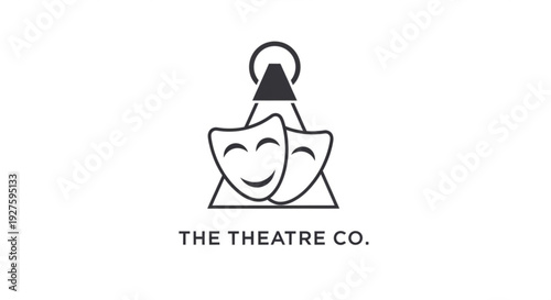 Theatre company logo with comedy and tragedy masks spotlight on white background drama symbol