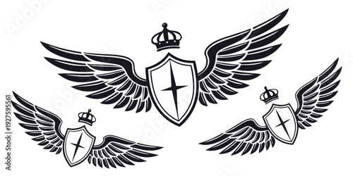 Photos A majestic eagle with outstretched wings and a crown on its head, symbolizing power and freedom