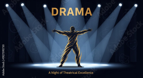 Theatrical performance with spotlight on stage and dramatic ambiance with a performer