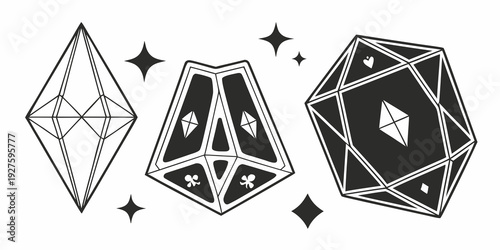 Three geometric diamond shapes with stars and intricate line patterns Vector