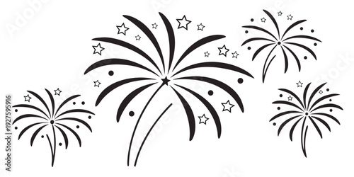 A delightful illustration of five vibrant fireworks bursting in the night sky Vector