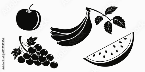Assorted fruits including grapes, apple, banana, and watermelon Vector