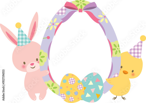 イースターの卵とうさぎとひよこ