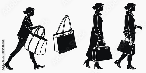 Four women walking down the street with shopping bags in hand Vector