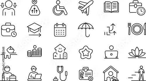 Outline Icons Representing Various Life and Business Concepts symbol line art