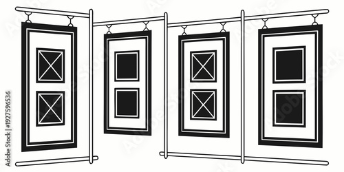 Four vintage windows with intricate designs and patterns on white background Vector